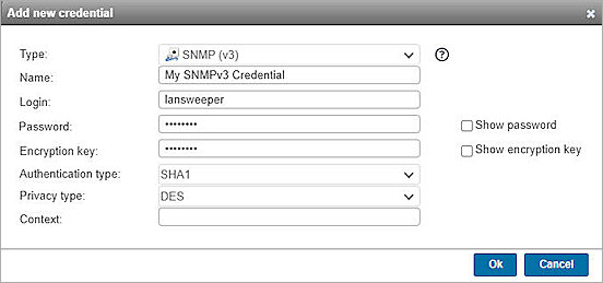 Screenshot of the Lansweeper SNMP settings in the classic web console